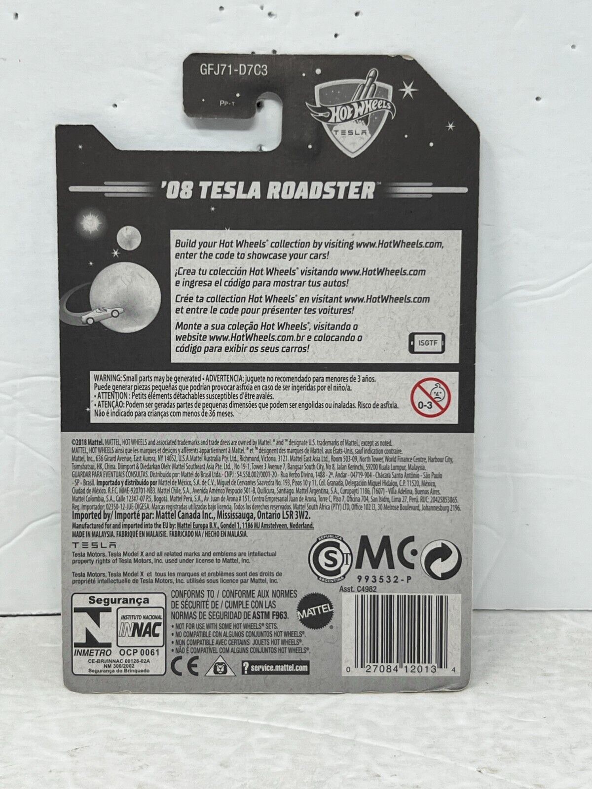 Hot Wheels Tesla 2008 Tesla Roadster European Car 1:64 Diecast V3