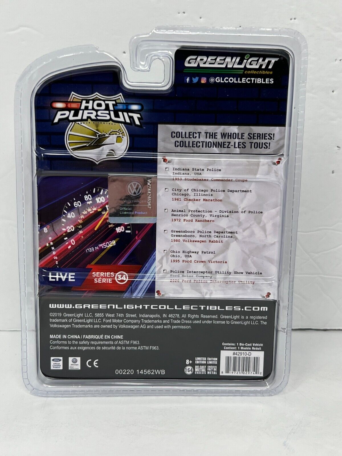 Greenlight Hot Pursuit 1980 Volkswagen Rabbit 1:64 Diecast