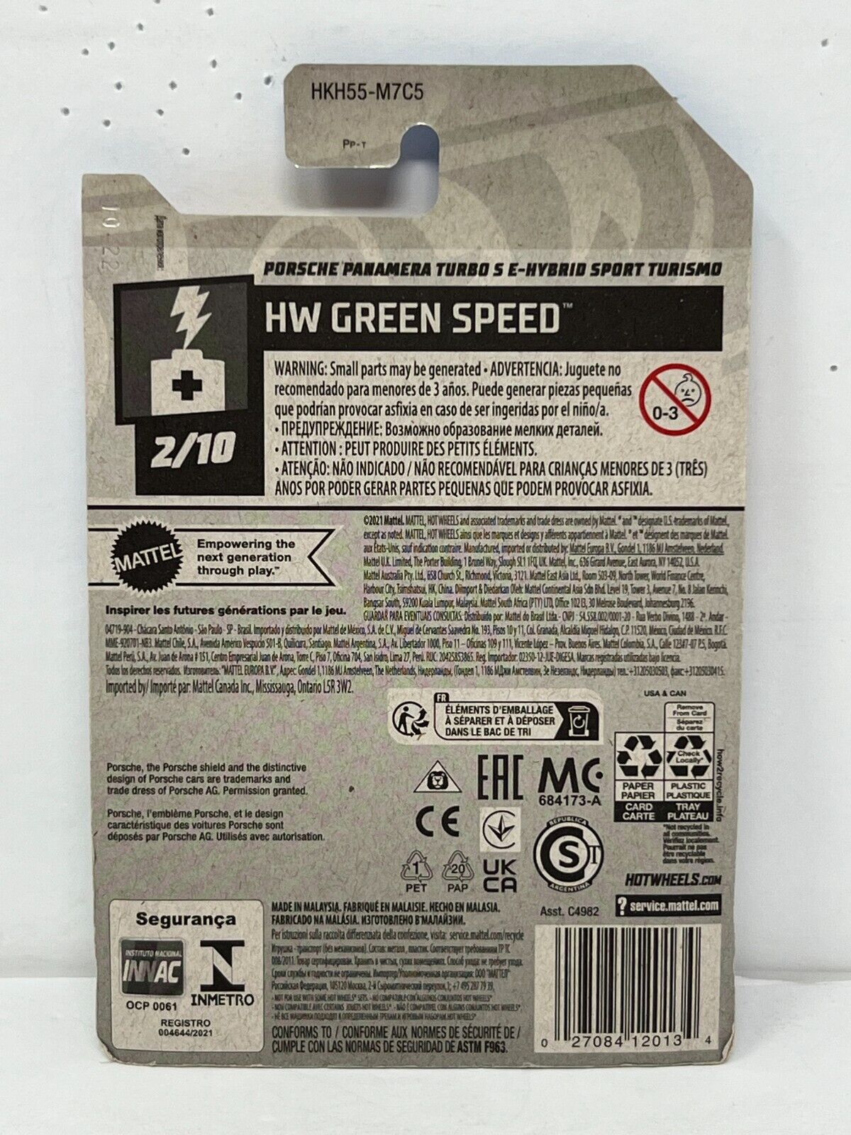 Hot Wheels HW Green Speed Porsche Pamamera Turbo E-Hybrid Sport European Car 1:64 Diecast V4