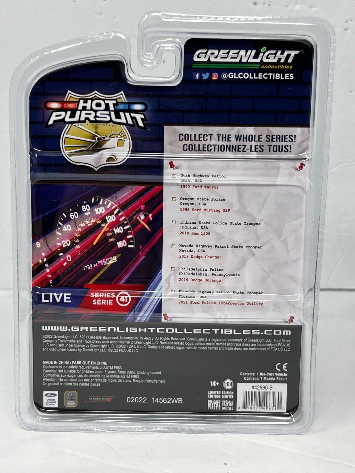 Greenlight Hot Pursuit 1993 Ford Mustang SSP 1:64 Diecast