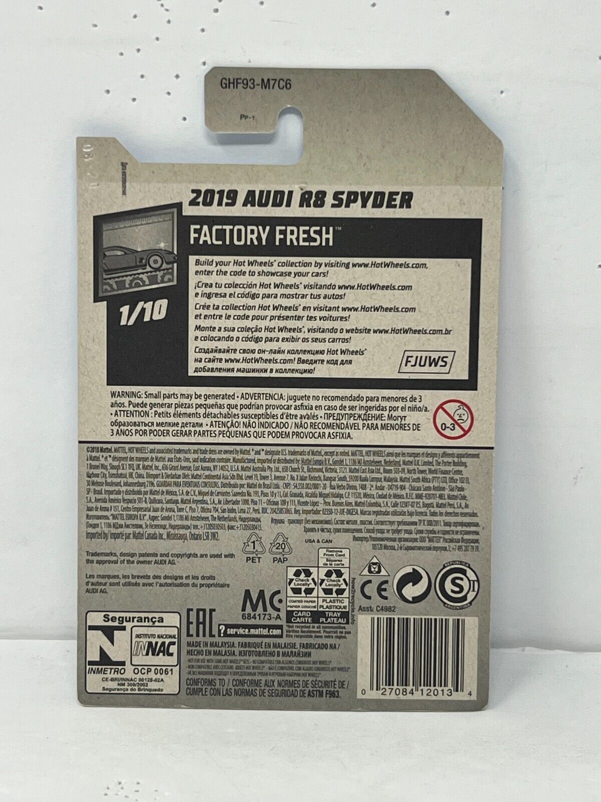 Hot Wheels Factory Fresh 2019 Audi R8 Spyder European Car 1:64 Diecast