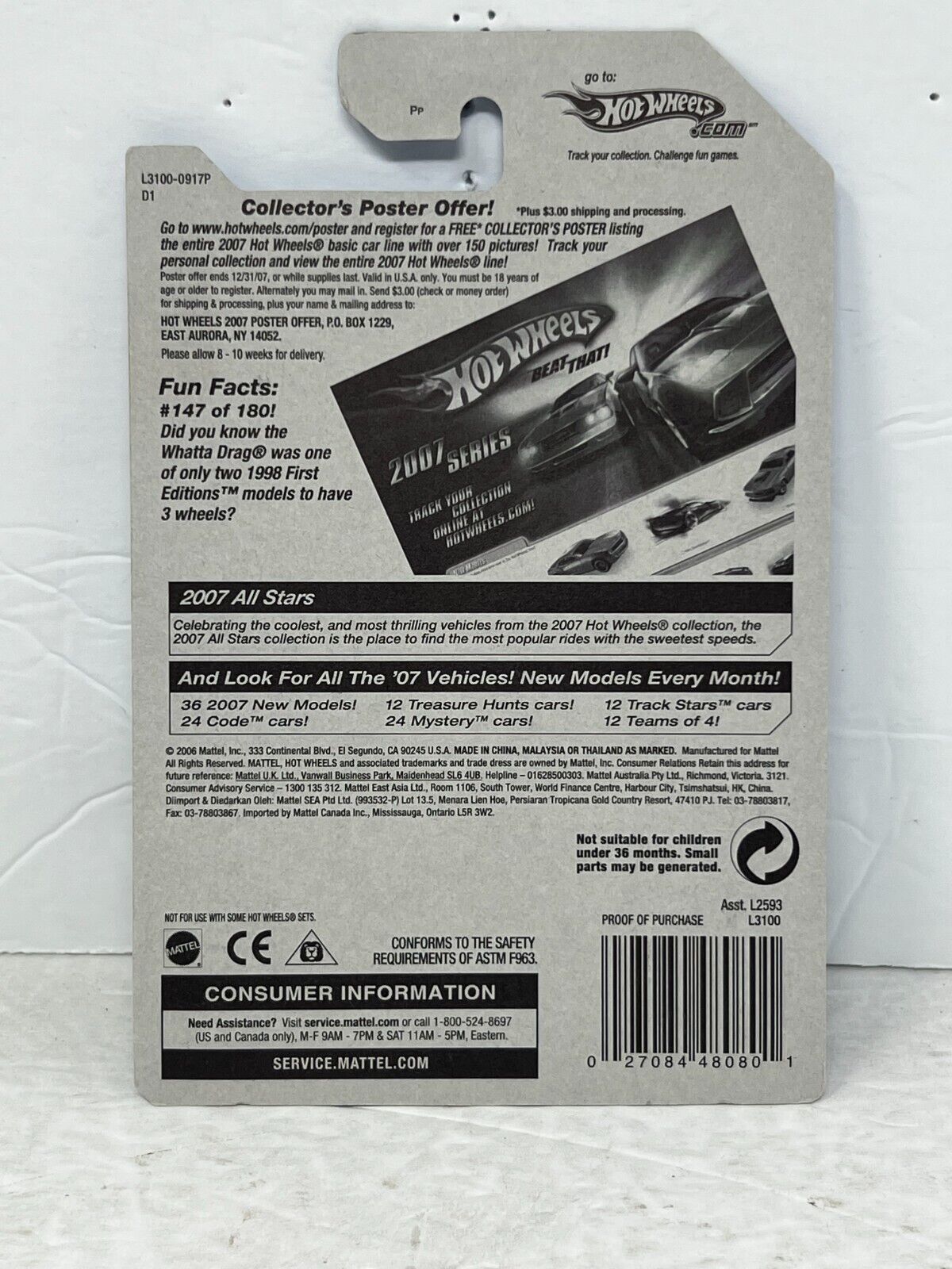 Hot Wheels 2007 All Stars Whatta Drag Fantasy Cars 1:64 Diecast Factory Sealed