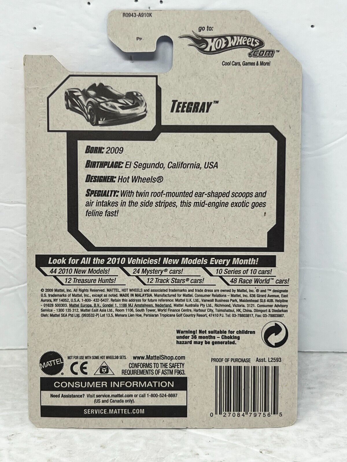 Hot Wheels 2010 New Models Teegray Fantasy Cars 1:64 Diecast Factory Sealed