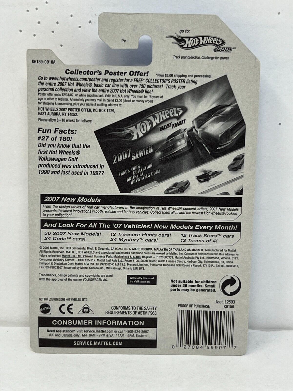 Hot Wheels 2007 First Editions Volkswagen Golf GTI European Car 1:64 Diecast Factory Sealed