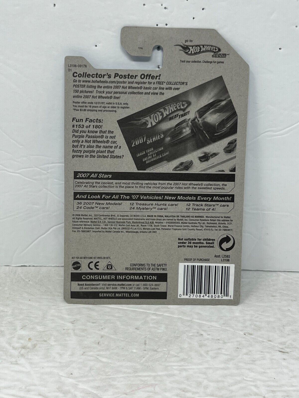 Hot Wheels 2007 All Stars Purple Passion Fantasy Cars 1:64 Diecast Factory Sealed
