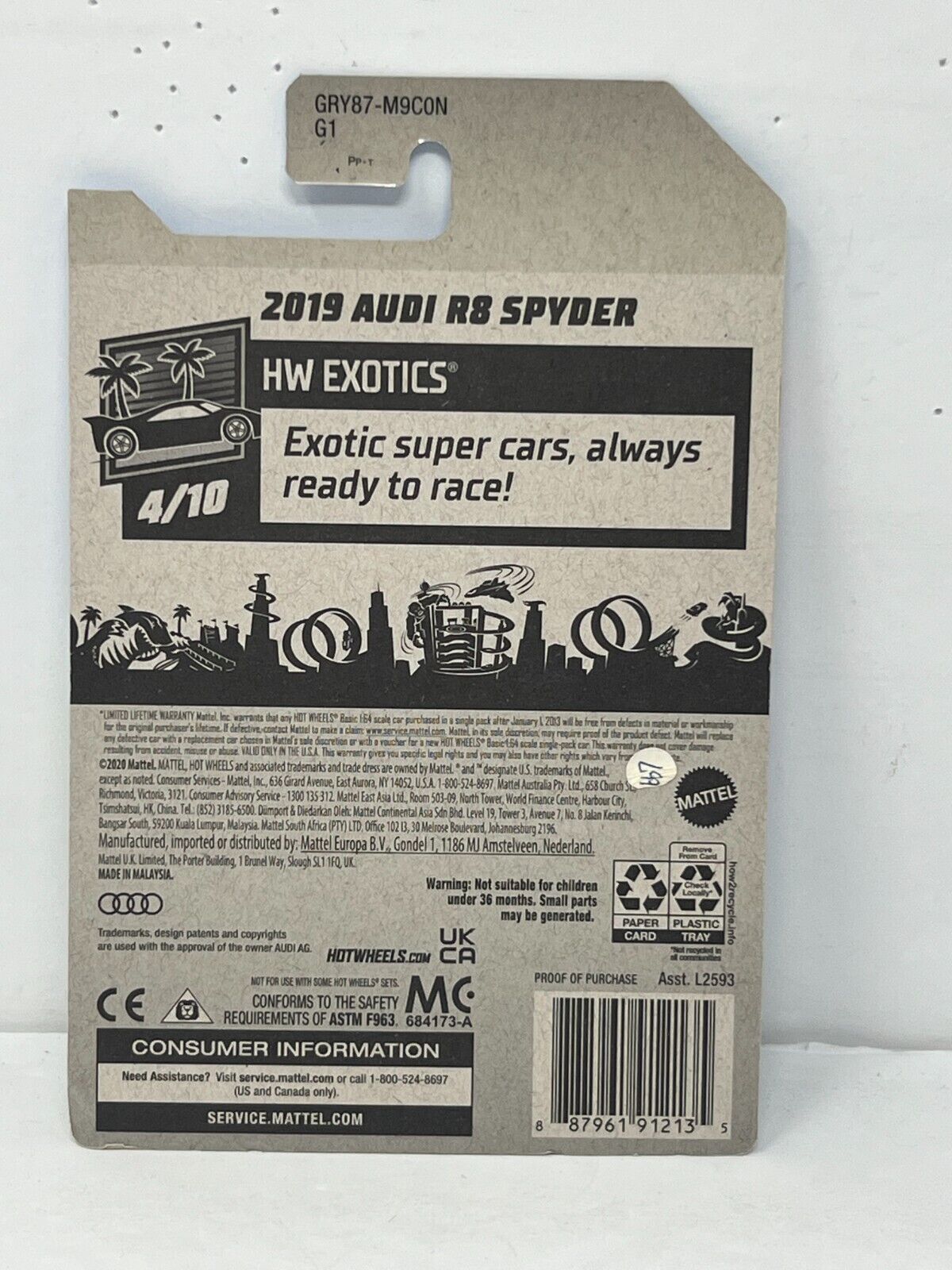 Hot Wheels Exotics 2019 Audi R8 Spyder European Car 1:64 Diecast