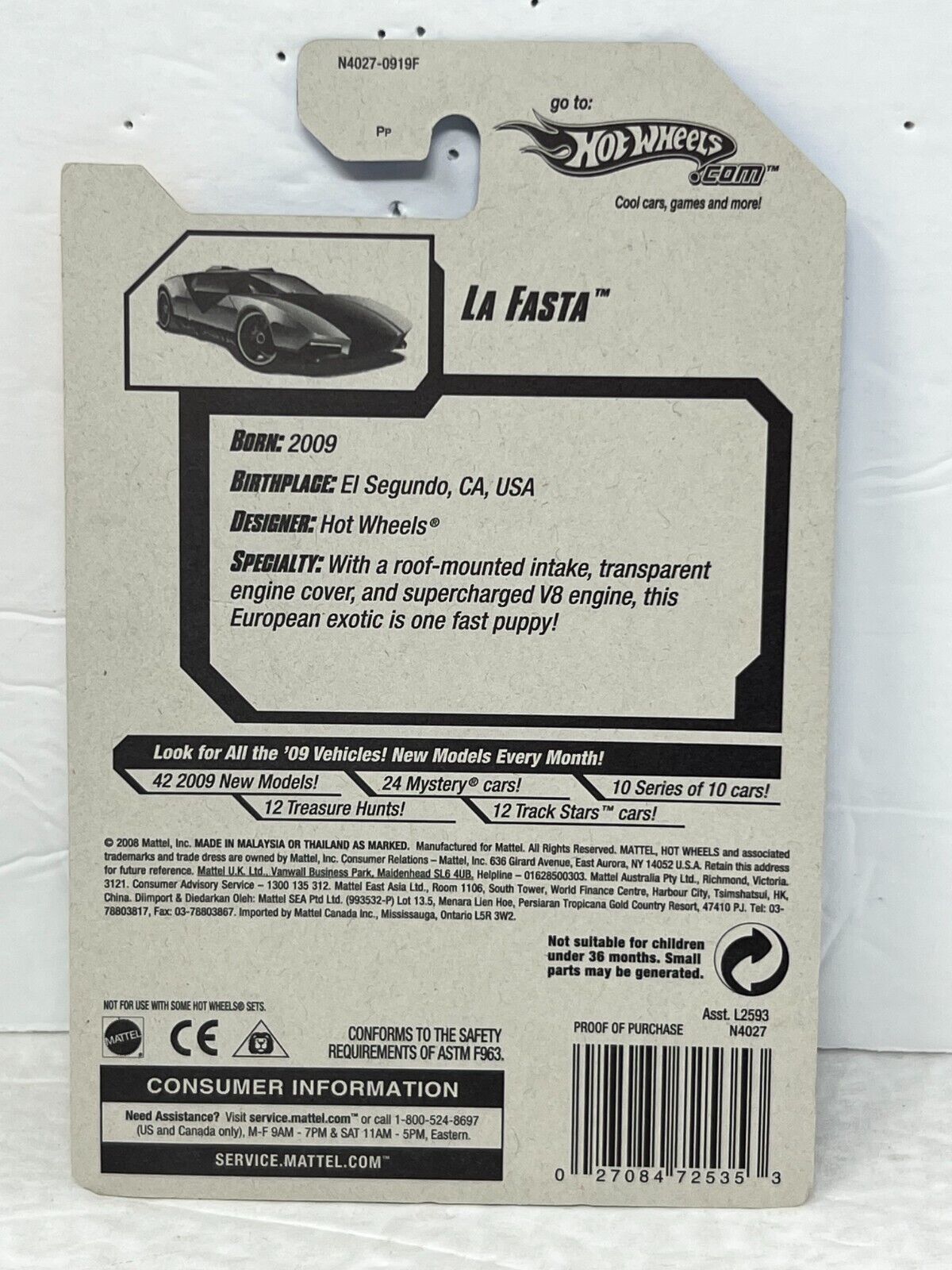 Hot Wheels 2009 New Models La Fasta Fantasy Cars 1:64 Diecast Factory Sealed