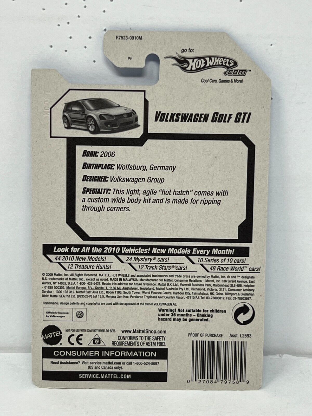 Hot Wheels Nightburnerz '10 Volkswagen Golf GTI European Car 1:64 Diecast Factory Sealed