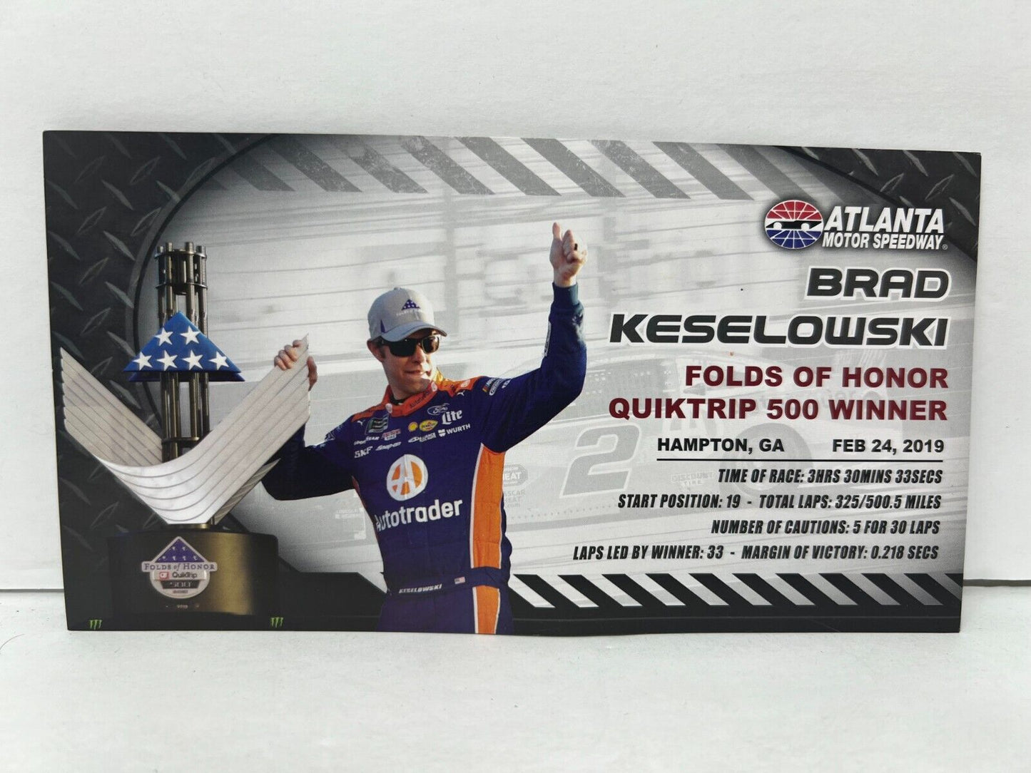 Lionel Racing Elite Nascar #2 Brad Keselowski Atlanta Raced Win Mustang 1:24 Diecast