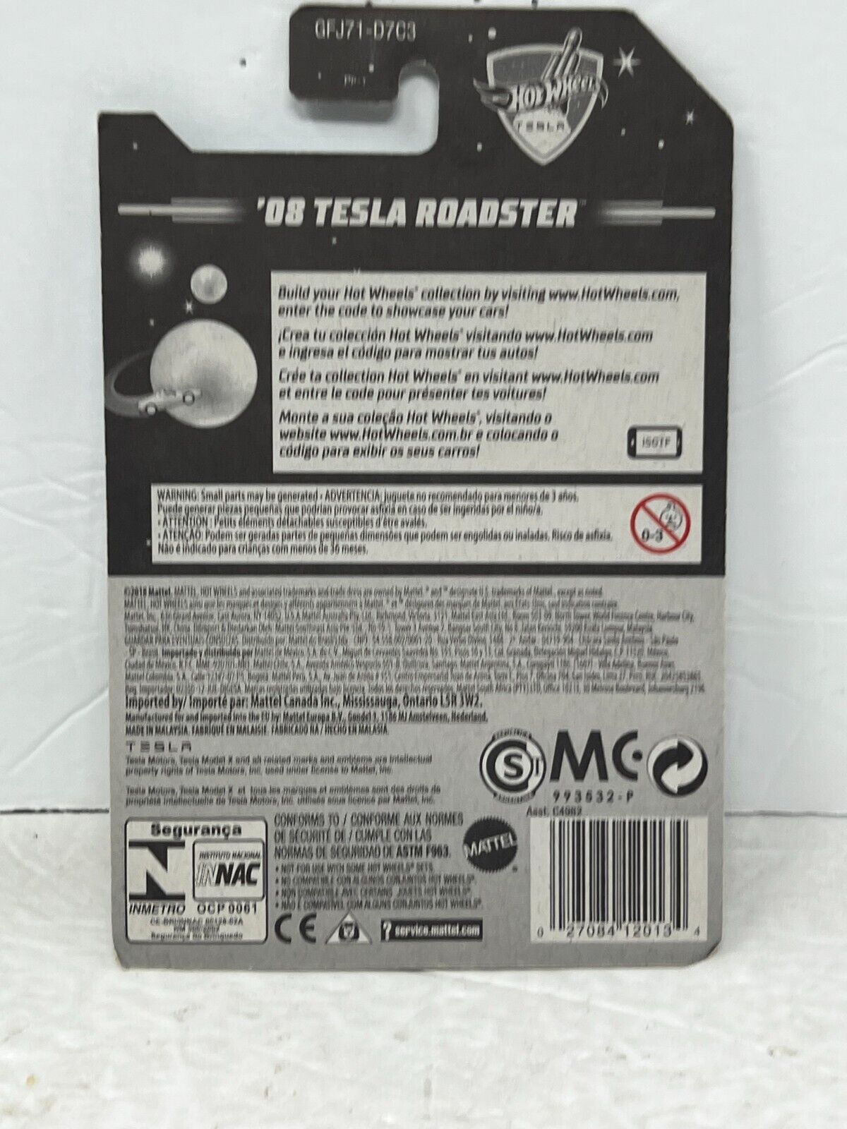 Hot Wheels Tesla 2008 Tesla Roadster European Car 1:64 Diecast V2