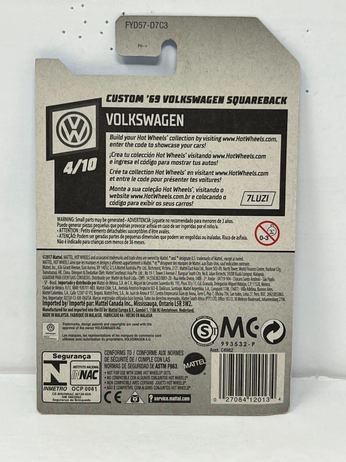 Hot Wheels Custom 1969 Volkswagen Squareback European Car 1:64 Diecast