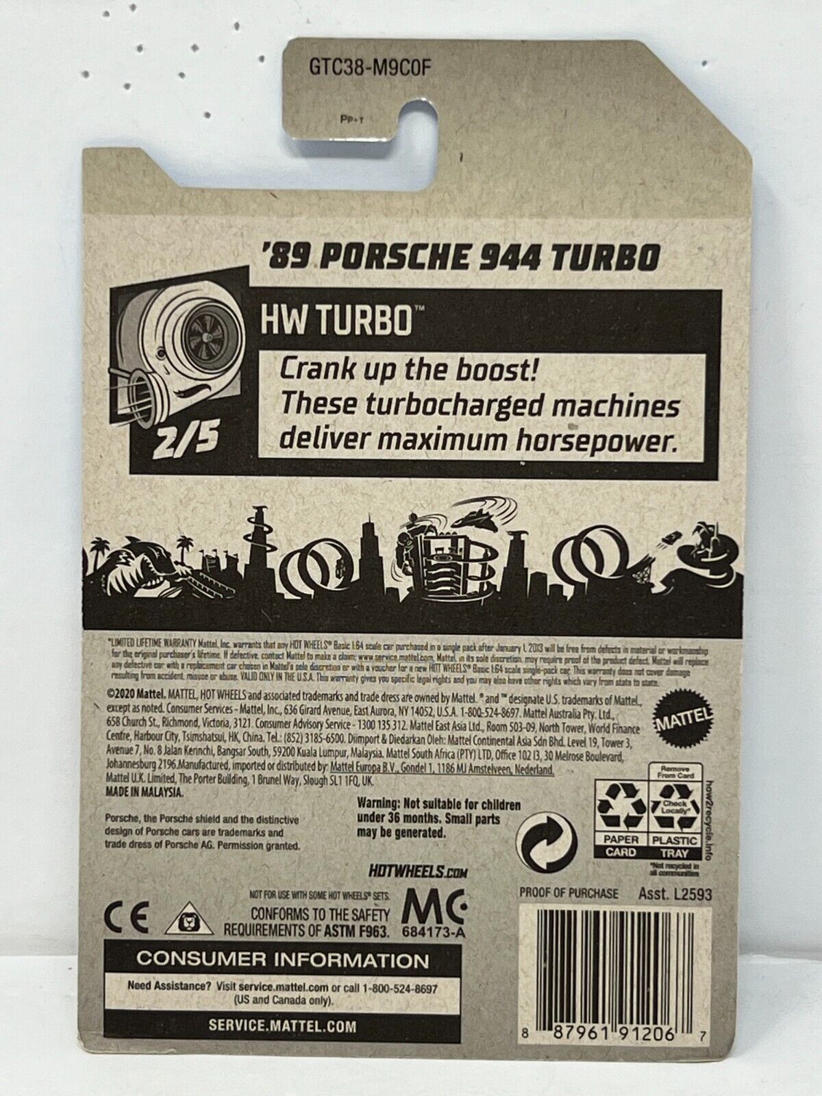 Hot Wheels HW Turbo 1989 Porsche 944 Turbo European Car 1:64 Diecast Blue V3