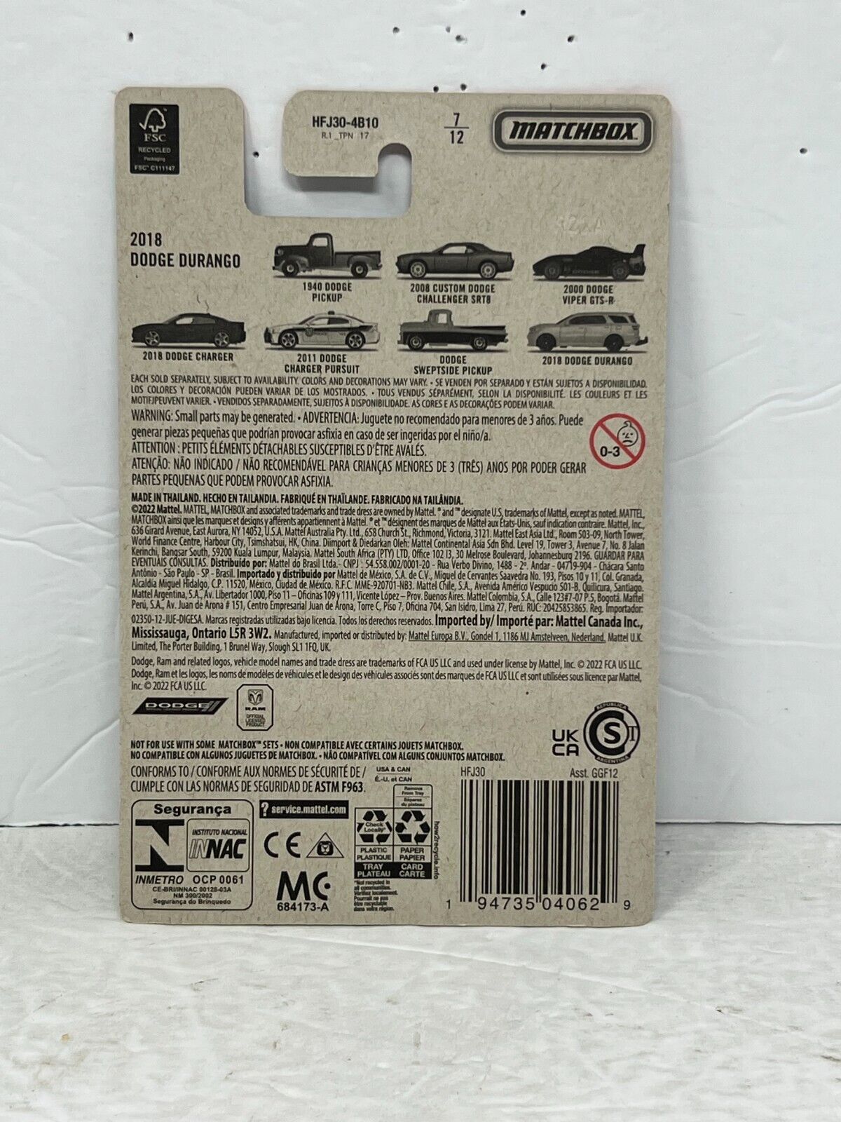 Matchbox 2018 Dodge Durango 1:64 Diecast