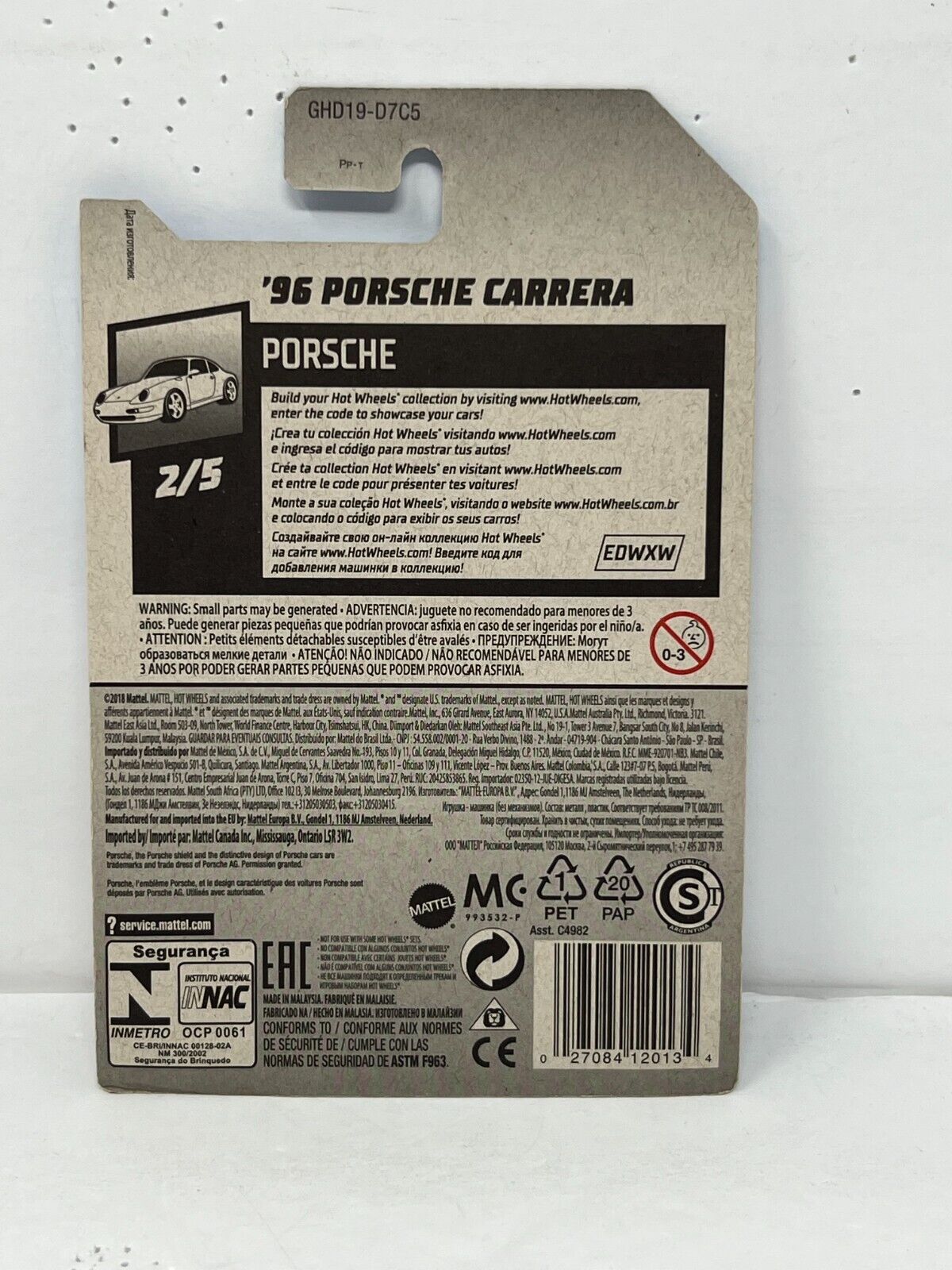 Hot Wheels Porsche 1996 Porsche Carrera Black European Car 1:64 Diecast