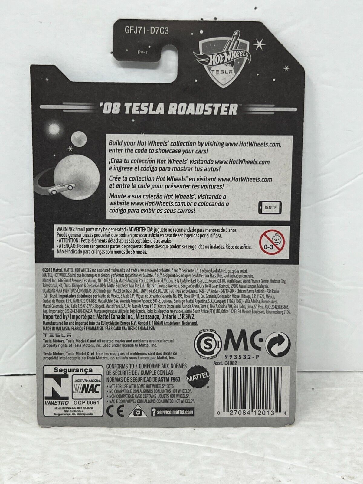 Hot Wheels Tesla 2008 Tesla Roadster European Car 1:64 Diecast