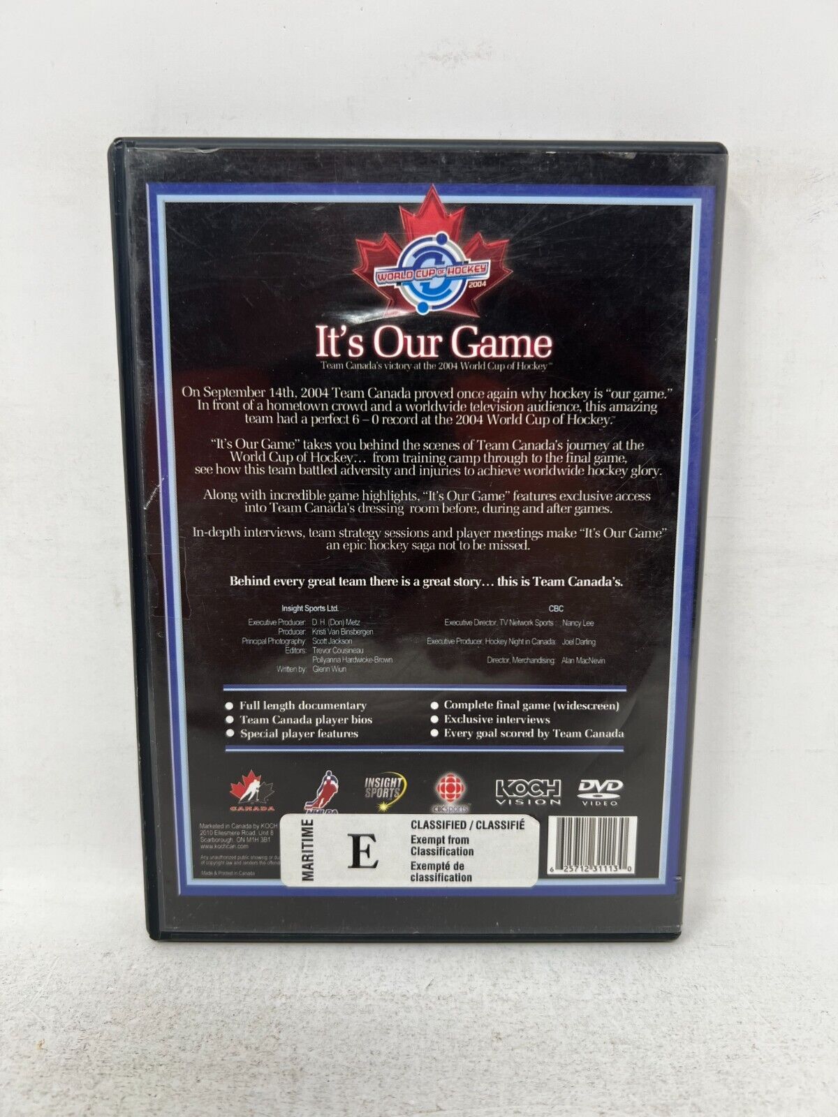 It's Our Game World Cup Of Hockey 2004 (DVD) Team Canada Sports Good Condition!!