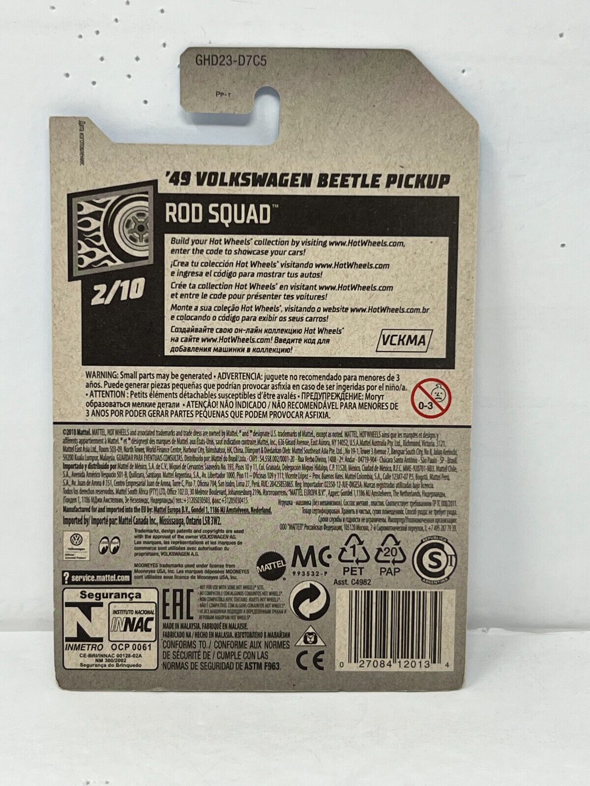 Hot Wheels Rod Squad 1949 Volkswagen Beetle Pickup European Car 1:64 Diecast