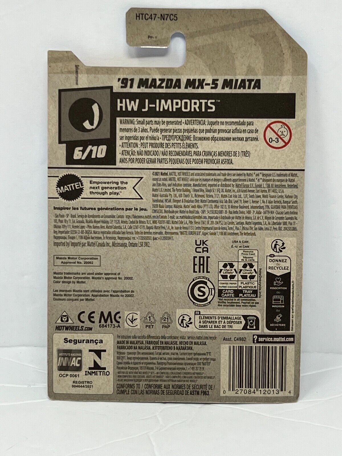 Hot Wheels HW J-Imports 1991 Mazda MX-5 Miata JDM 1:64 Diecast