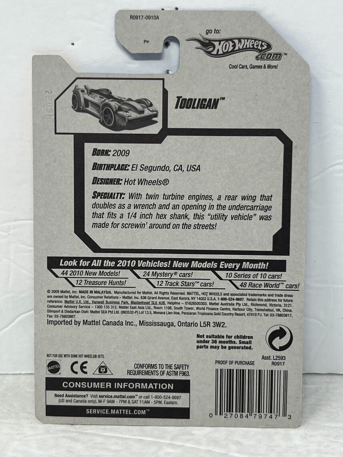 Hot Wheels 2010 New Models Tooligan Fantasy Cars 1:64 Diecast Factory Sealed