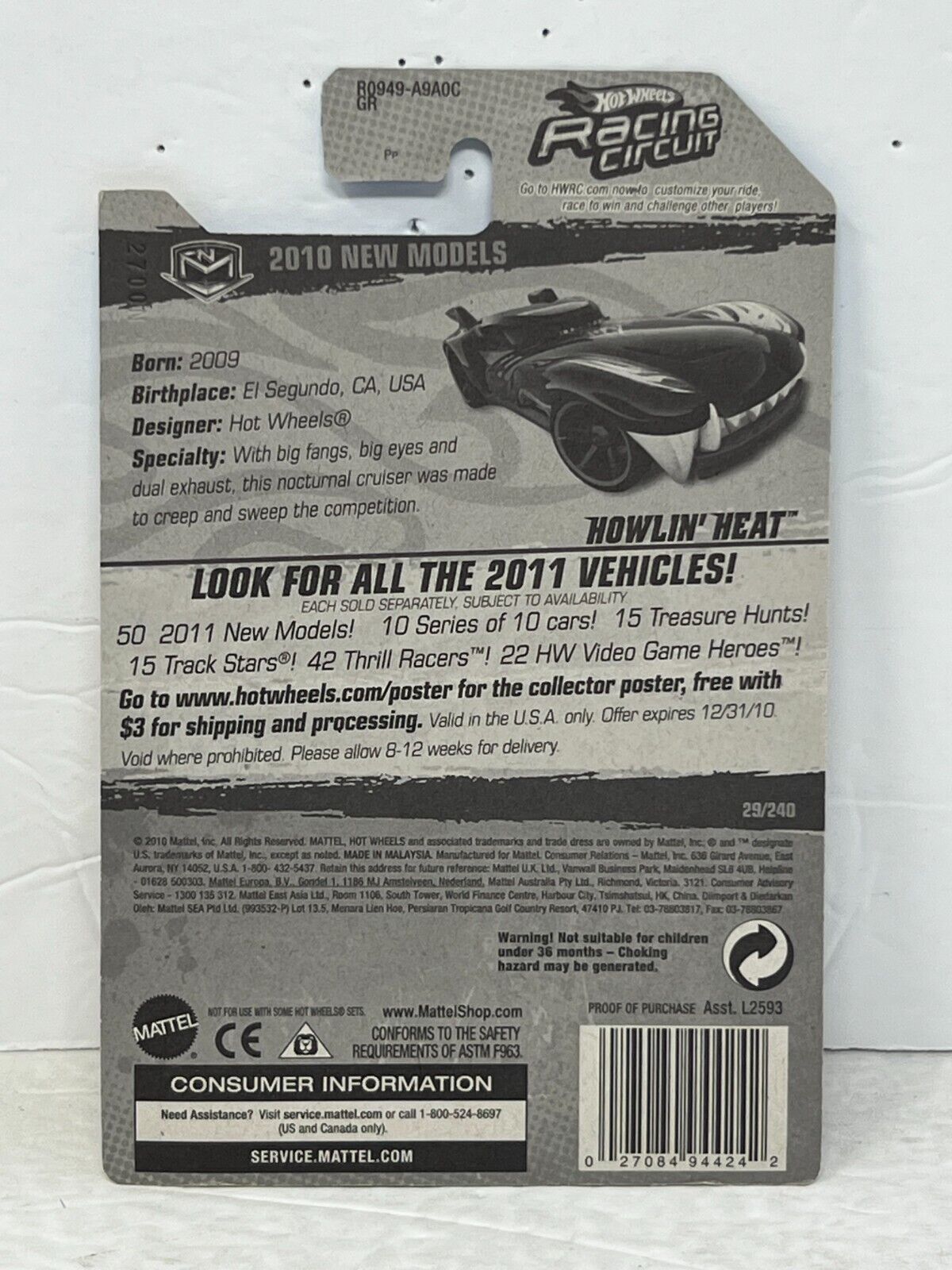 Hot Wheels 2010 New Models Howlin' Heat Fantasy Cars 1:64 Diecast Factory Sealed