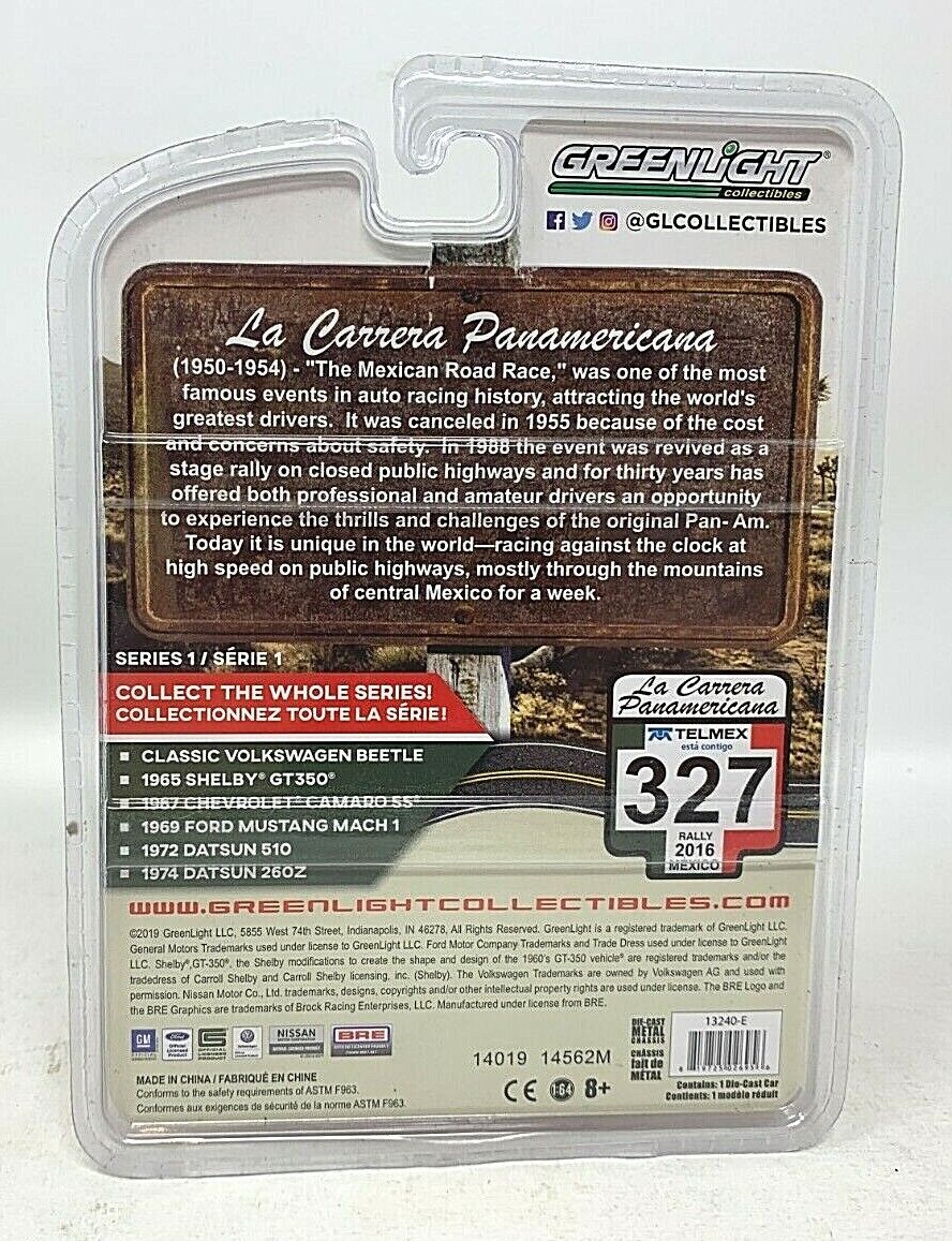 Greenlight 1974 Datsun 260z La Carrera Panamericana 327 Rally 1:64 Diecast