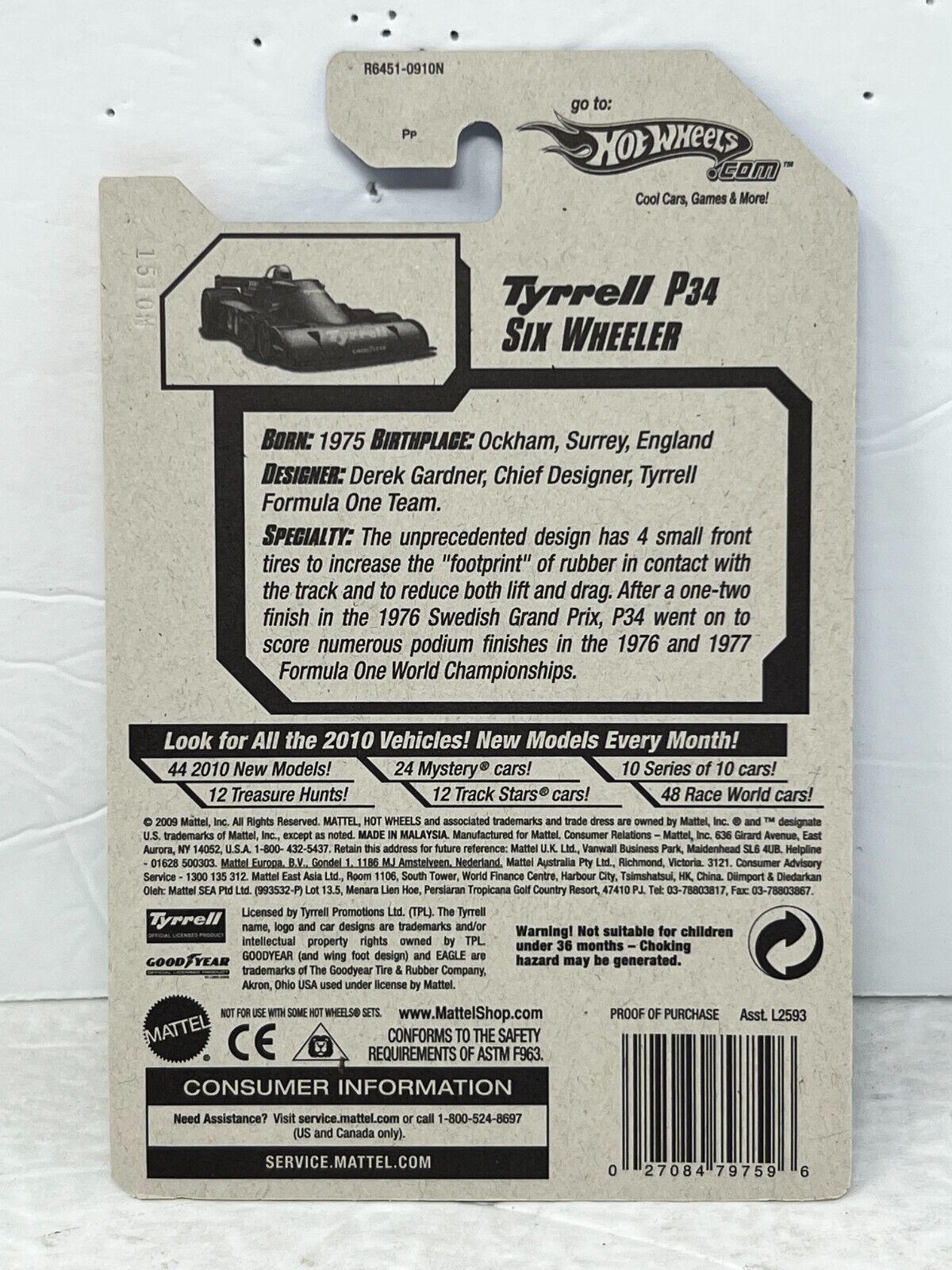 Hot Wheels 2010 New Models Tyrrell P34 Six Wheeler Fantasy Cars 1:64 Diecast Factory Sealed