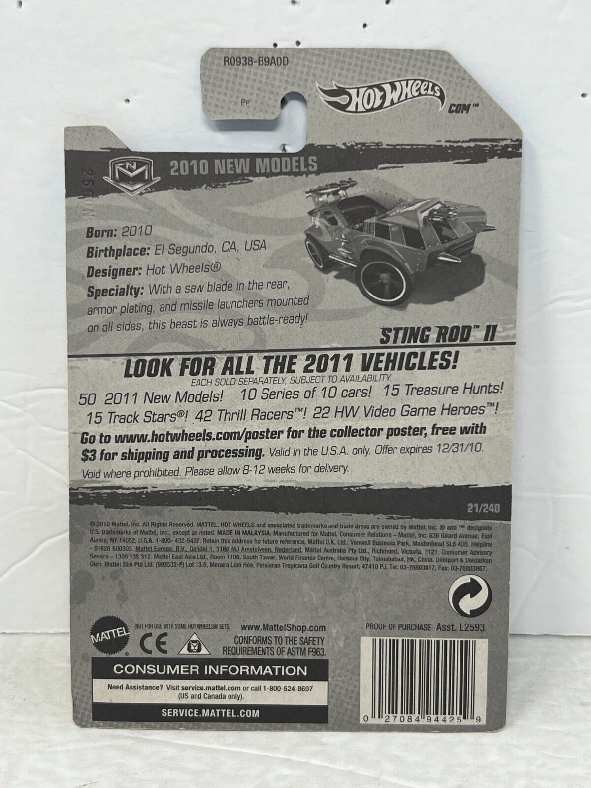 Hot Wheels 2010 New Models Sting Rod II Fantasy Cars 1:64 Diecast Factory Sealed