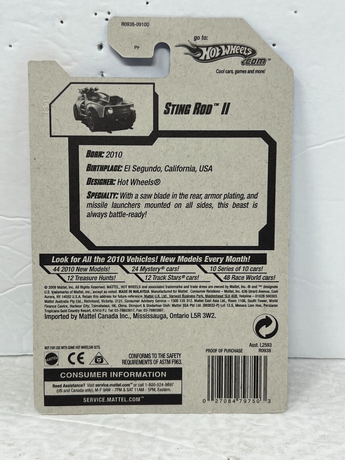 Hot Wheels 2010 New Models Sting Rod II Fantasy Cars 1:64 Diecast Factory Sealed