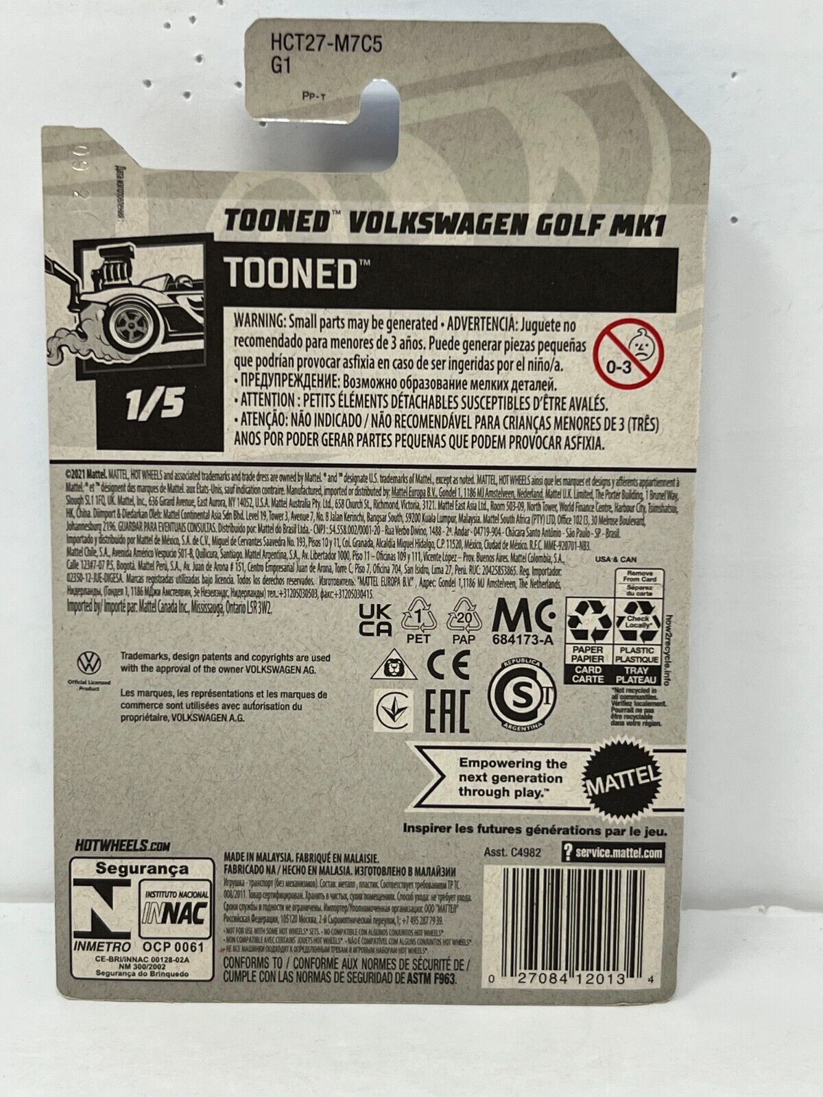 Hot Wheels Tooned Volkswagen Golf MK1 European Car 1:64 Diecast