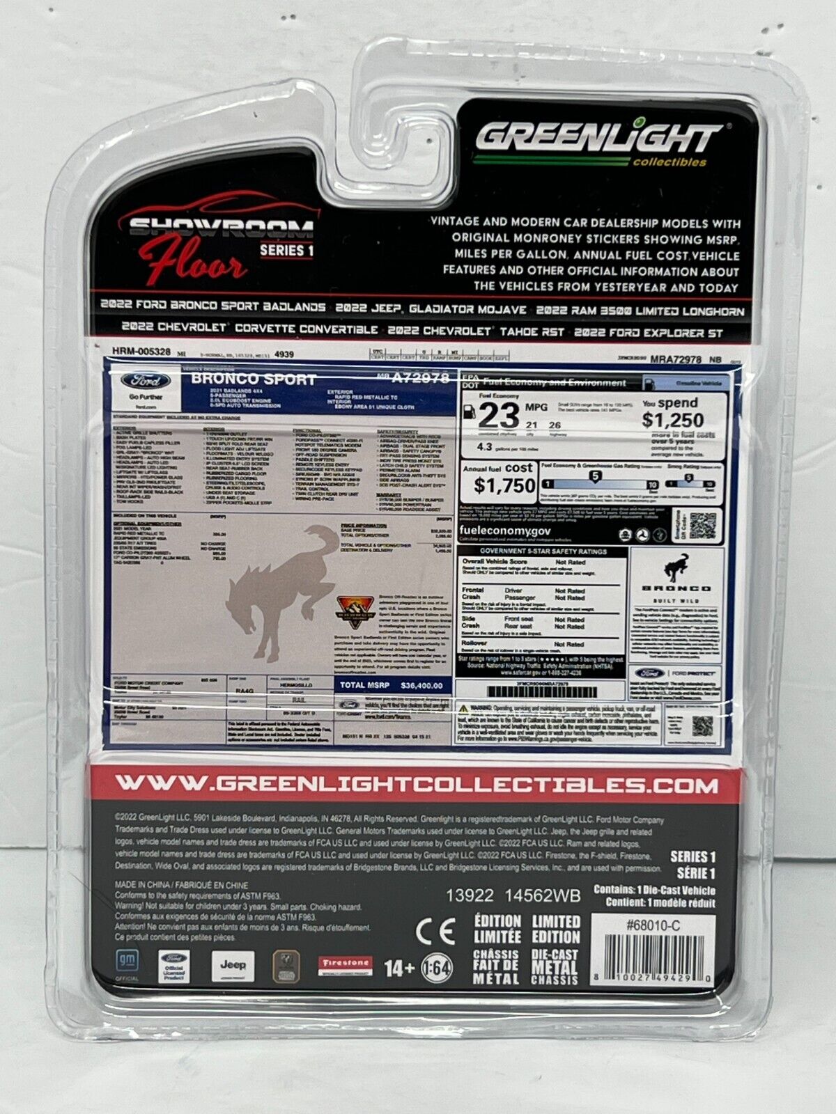 Greenlight Showroom Floor 2022 Ford Bronco Sport Badlands 1:64 Diecast