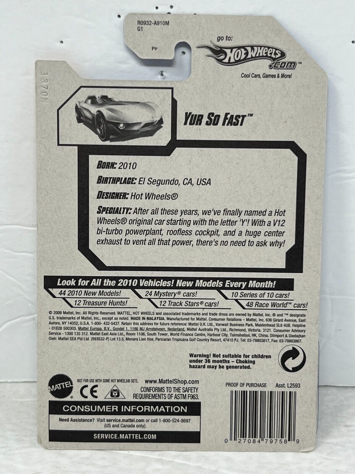 Hot Wheels 2010 New Models Yur So Fast Fantasy Cars 1:64 Diecast Factory Sealed