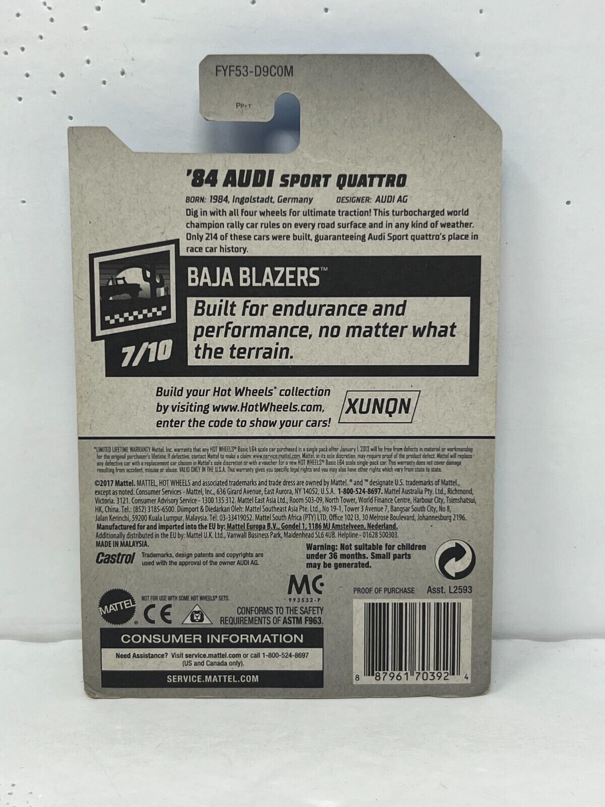Hot Wheels Baja Blazers 1984 Audi Sport Quattro European Car 1:64 Diecast