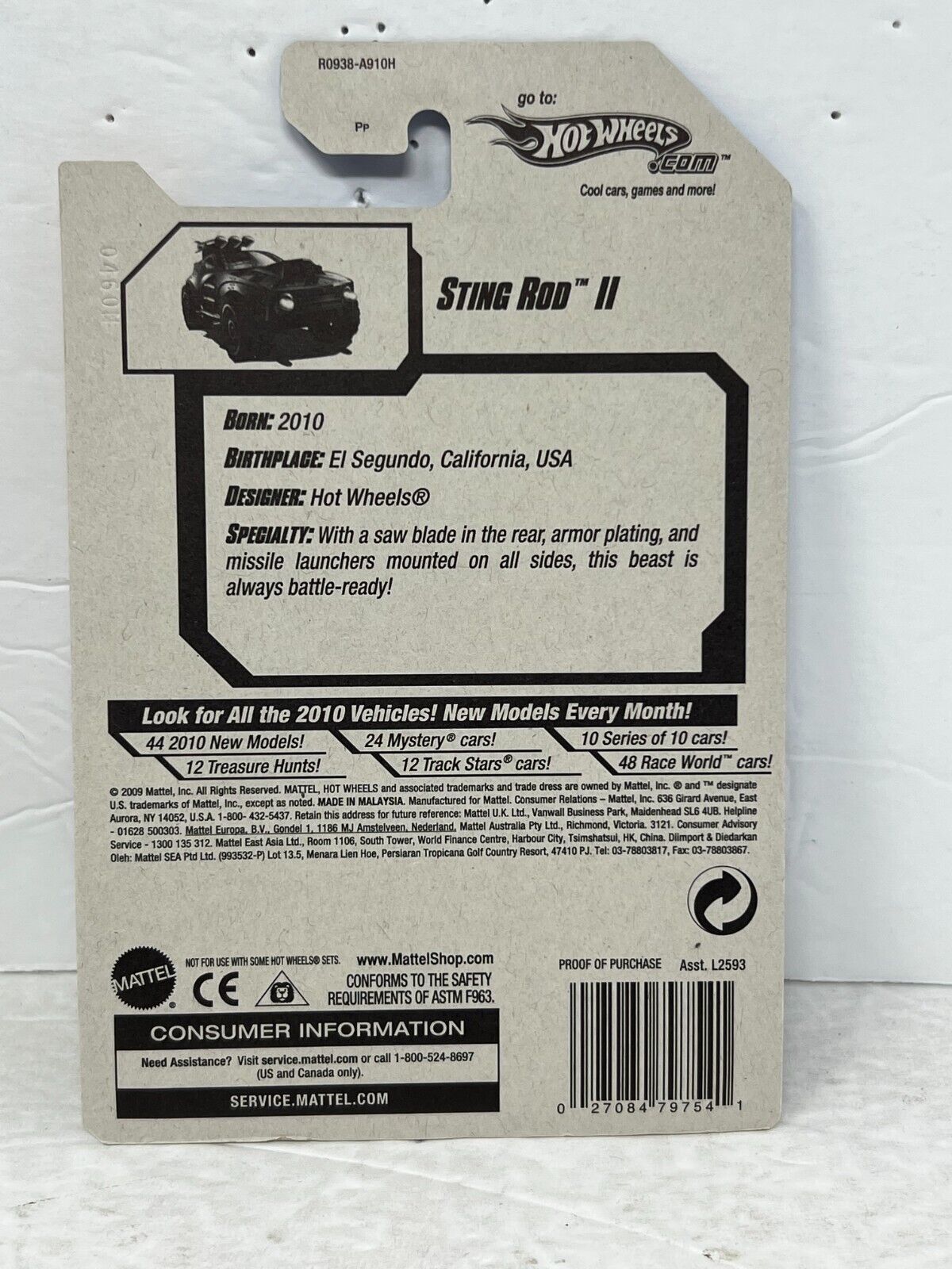 Hot Wheels 2010 New Models Sting Rod II Fantasy Cars 1:64 Diecast Factory Sealed