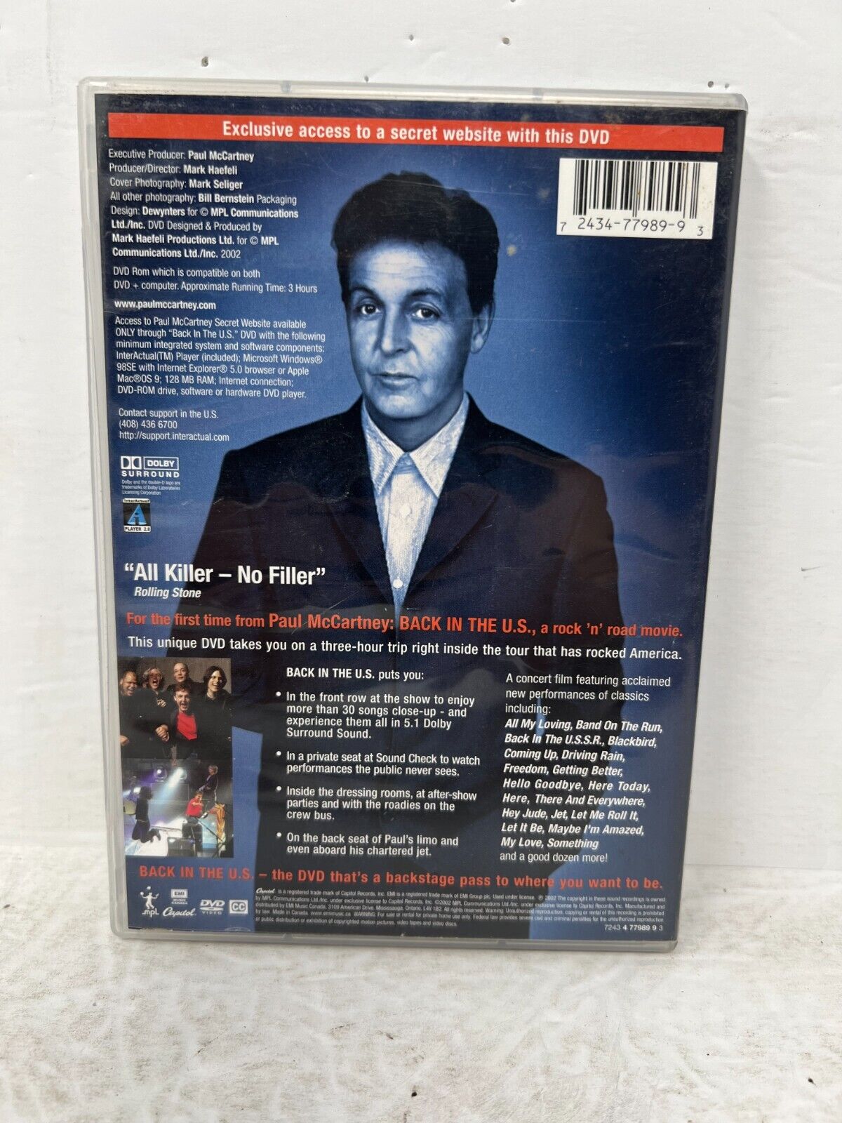 Back in the U.S. Live (DVD) Paul McCartney Concert Good Condition!!!