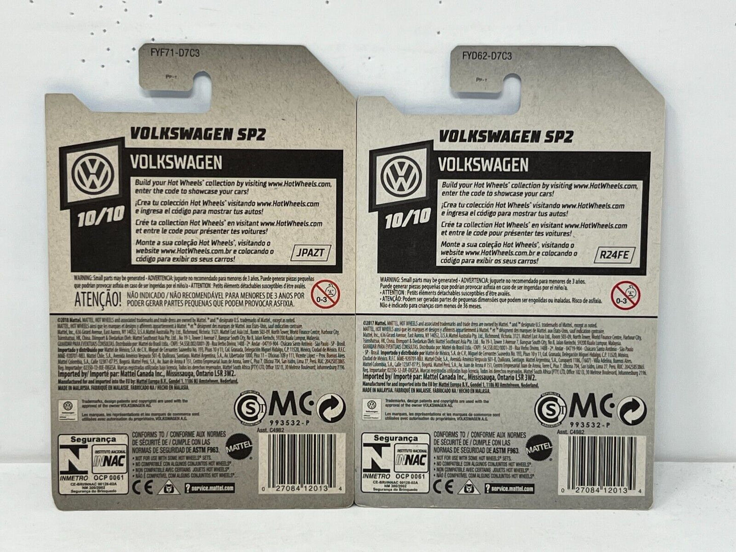 Hot Wheels Volkswagen SP2 European Car 1:64 Diecast Lot of 2