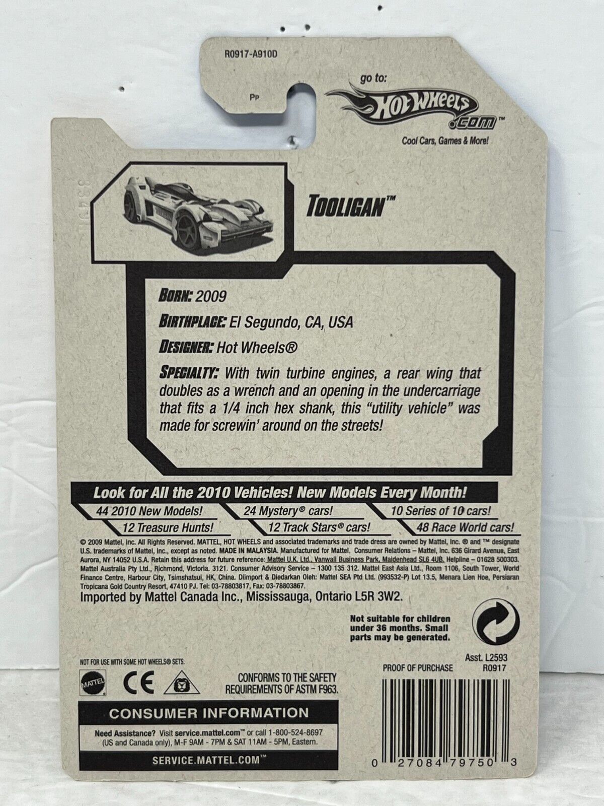 Hot Wheels 2010 New Models Tooligan Fantasy Cars 1:64 Diecast Factory Sealed