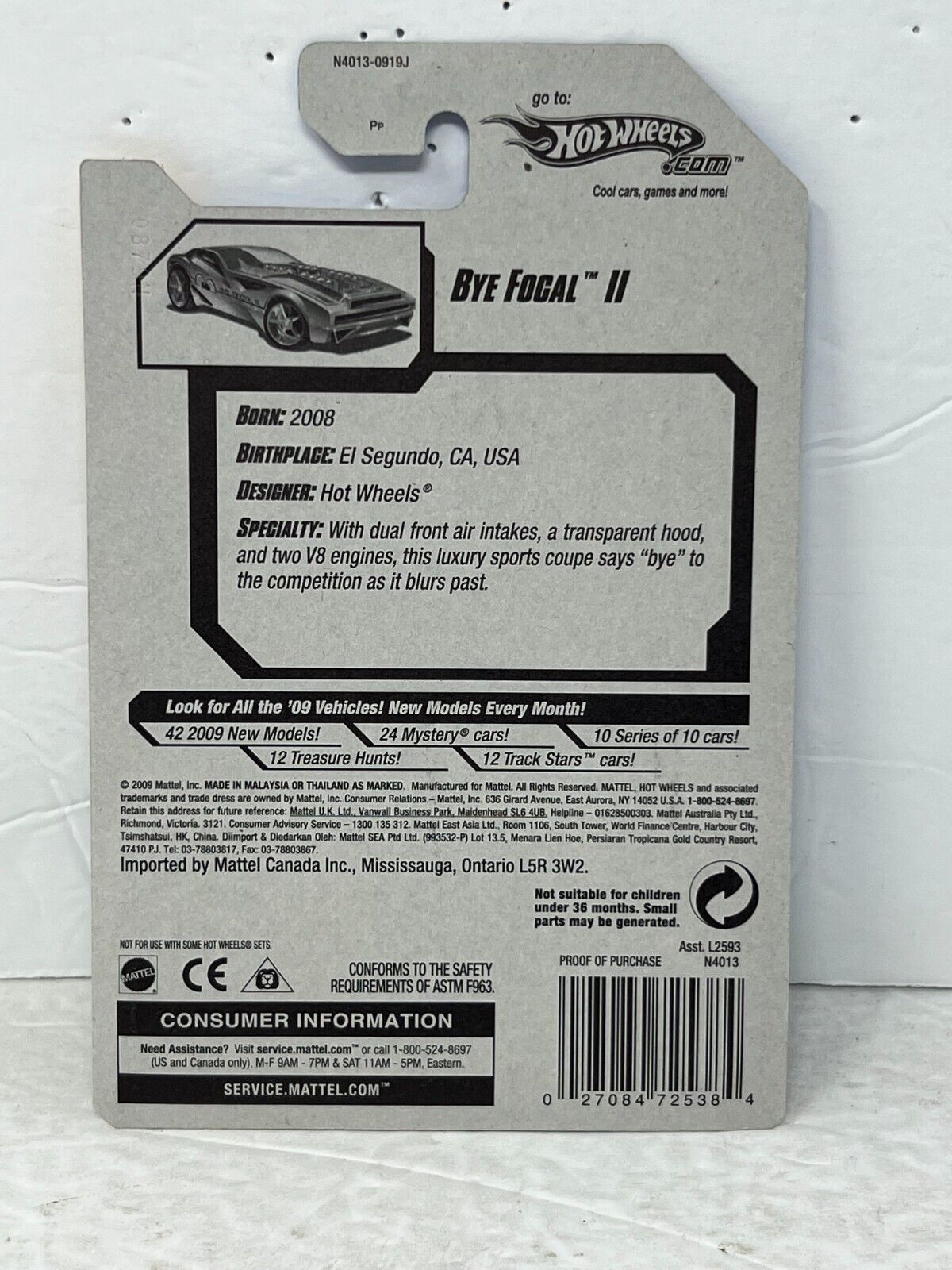 Hot Wheels 2009 New Models Bye Focal II Fantasy Cars 1:64 Diecast Factory Sealed