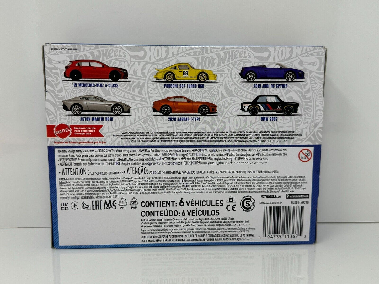 Hot Wheels European Themed 6-Pack '19 Mercedes-Benz A-Class, Porsche 934 Turbo R