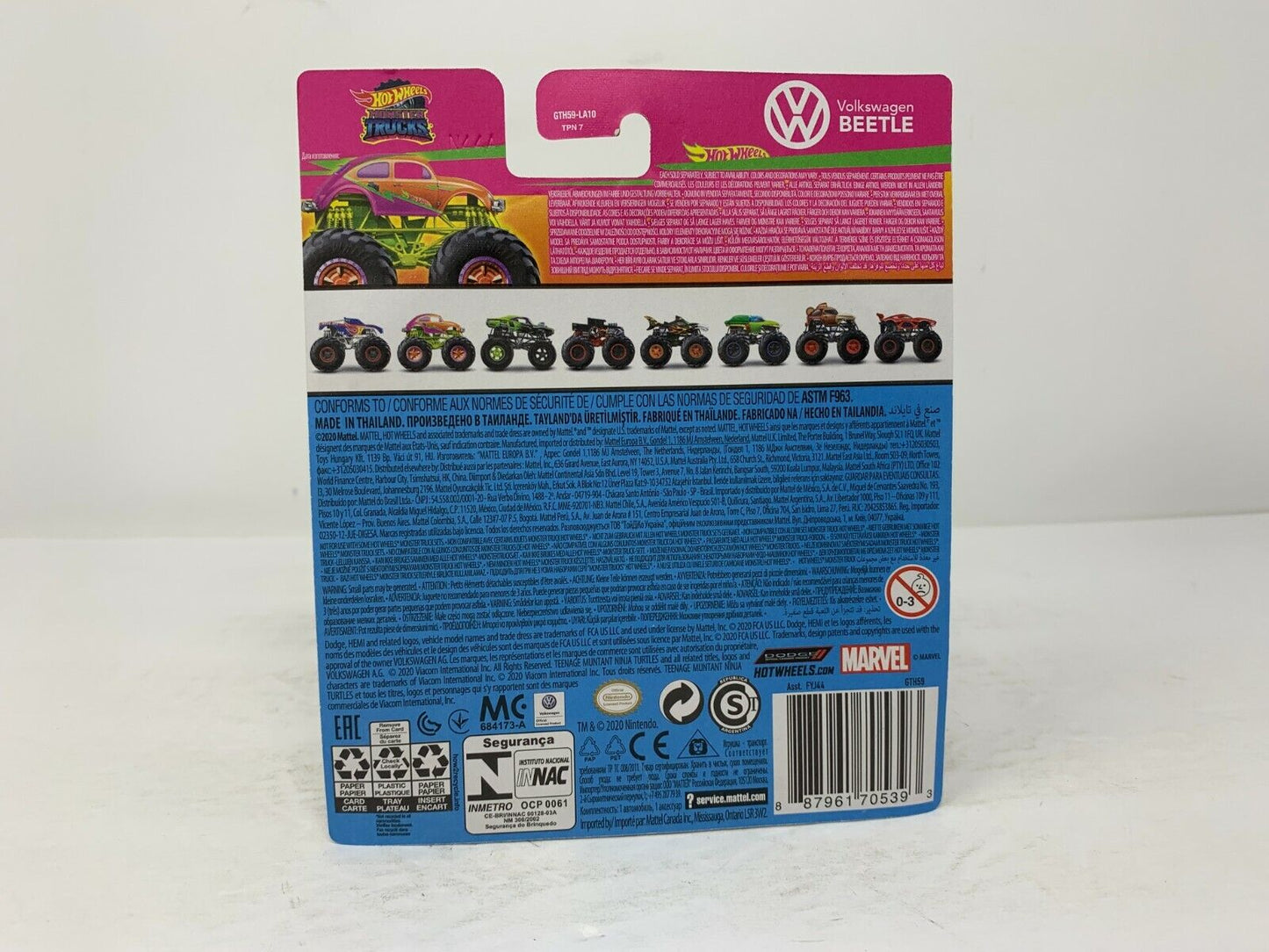 Hot Wheels Monster Trucks Neon Shockers VW Beetle European Car 1:64 Diecast