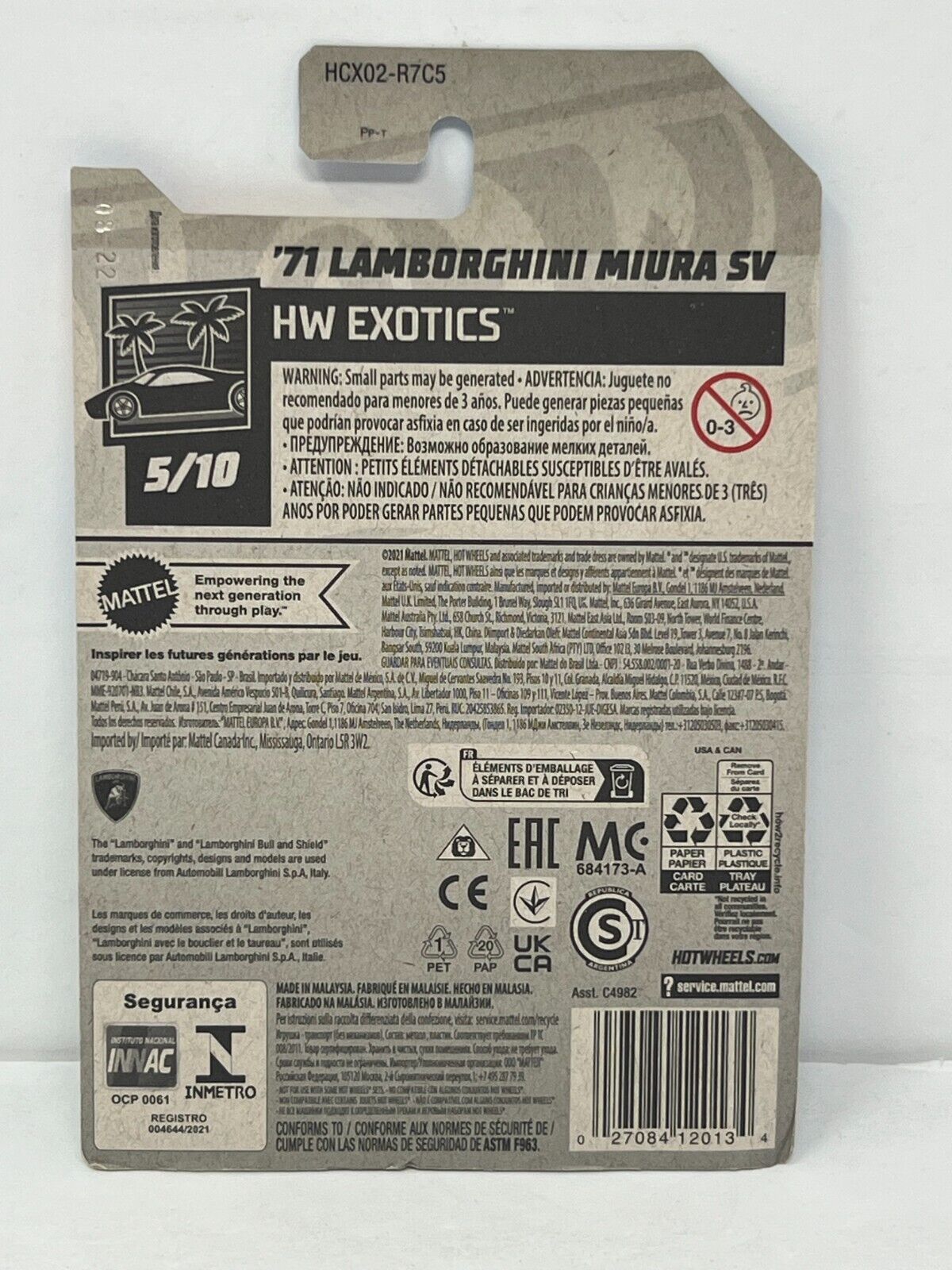 Hot Wheels HW Exotics 1971 Lamborghini Miura SV European Car 1:64 Diecast