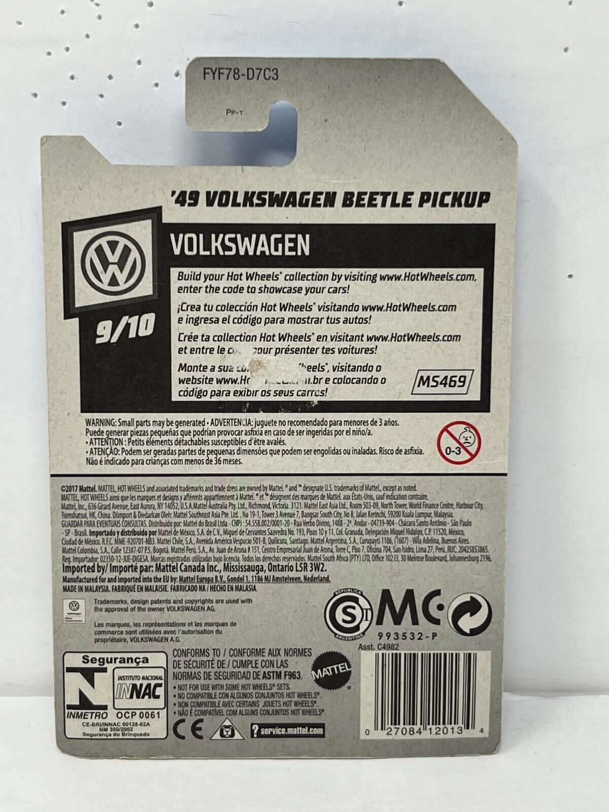 Hot Wheels 1949 Volkswagen Beetle Pickup European Car 1:64 Diecast