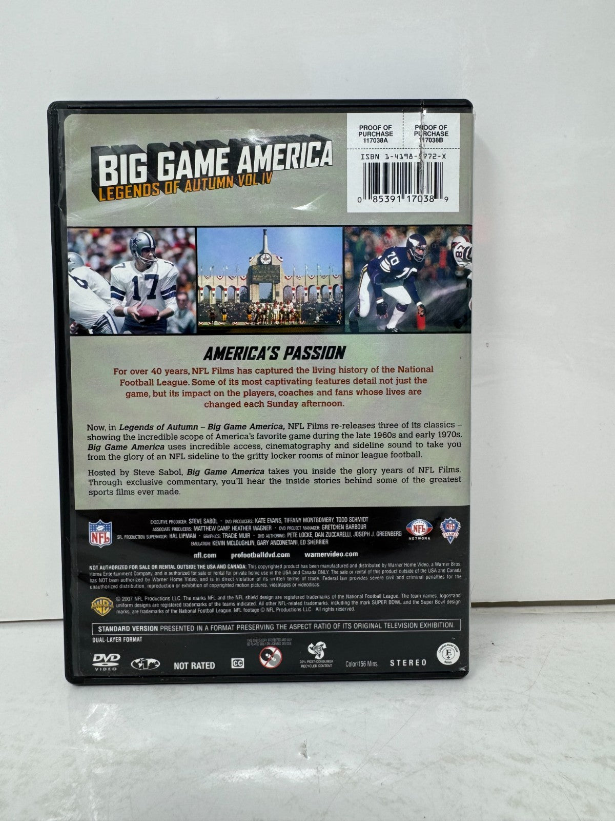 NFL Films: Legends of Autumn: Big Game America (DVD) Sports Good Condition!!!