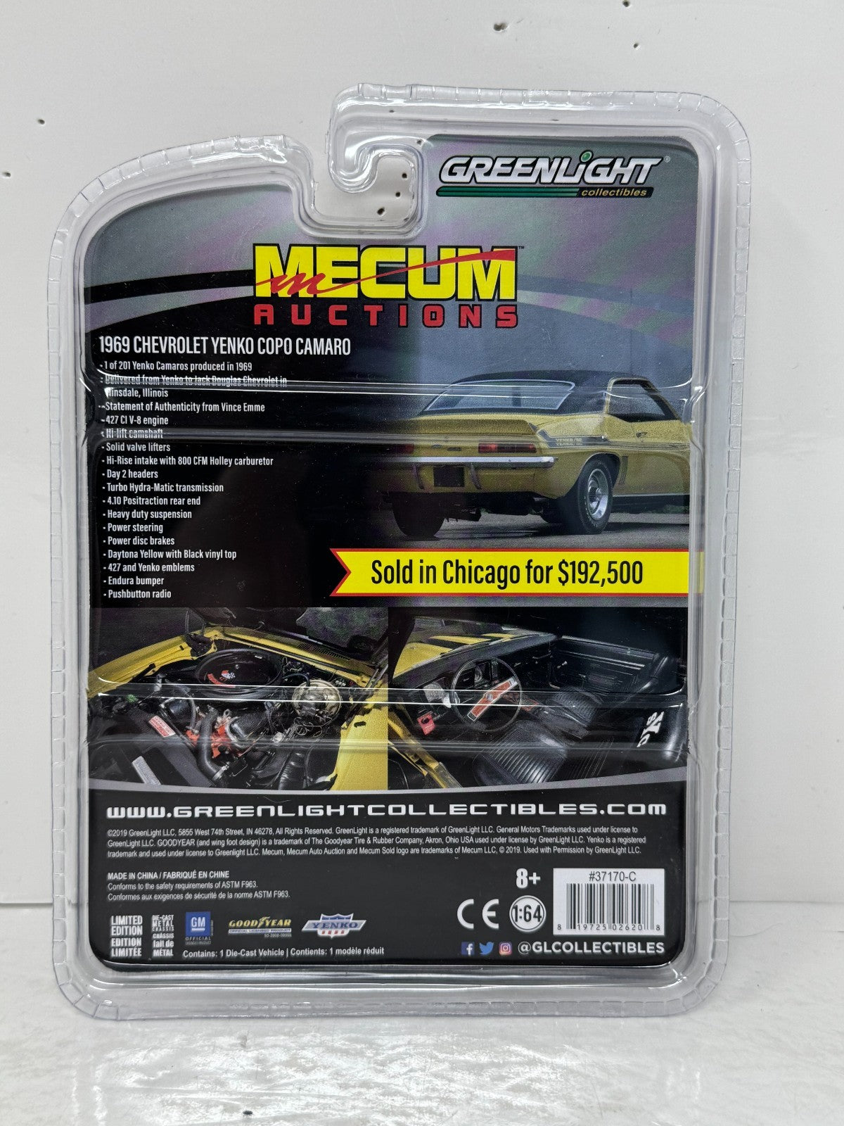 Greenlight Mecum Auctions 1969 Chevrolet Yenko COPO Camaro 1:64 Diecast