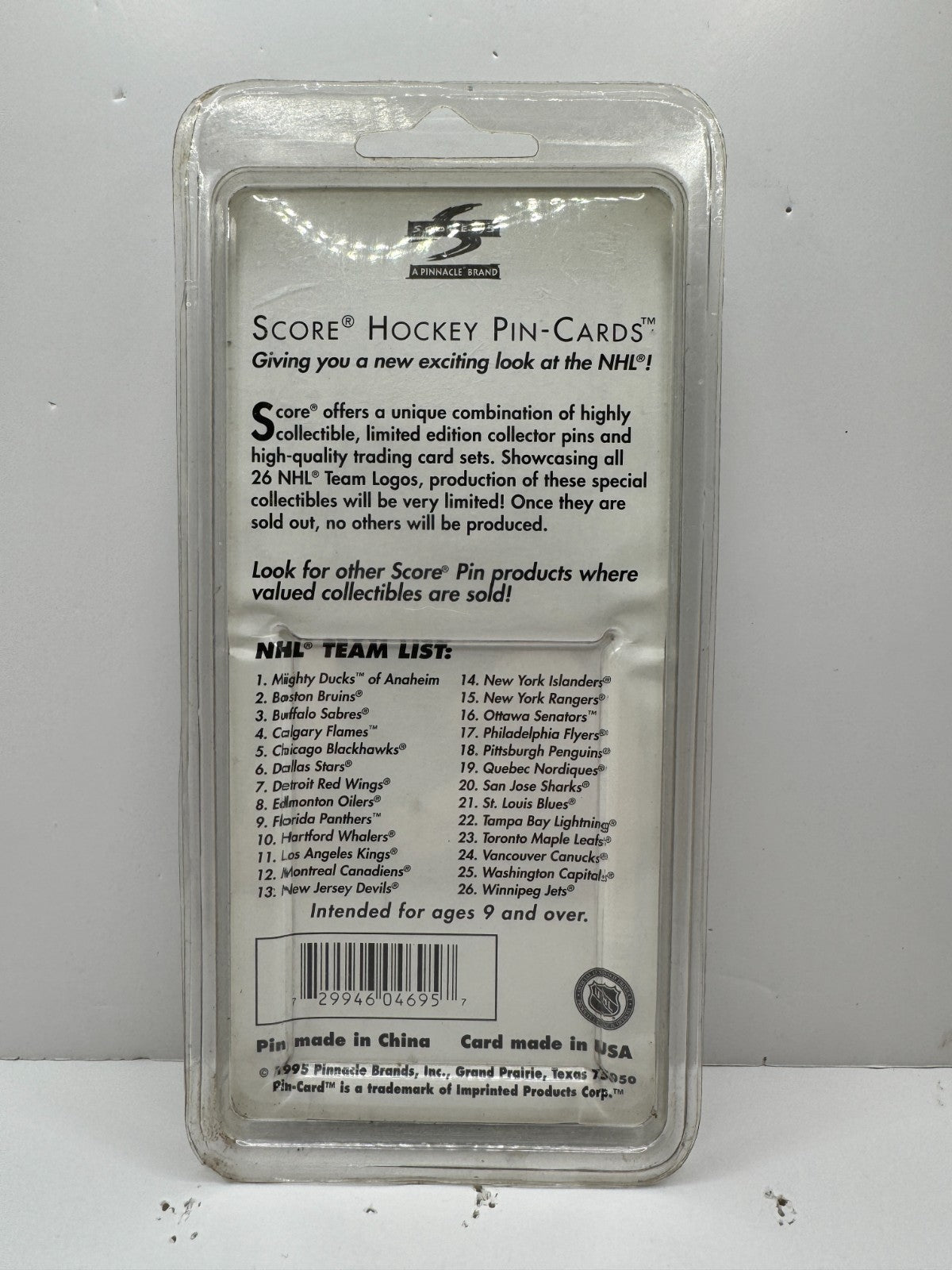 Vancouver Canucks 1995 Score Pin-Cards NHL Team Logo Lapel Pin