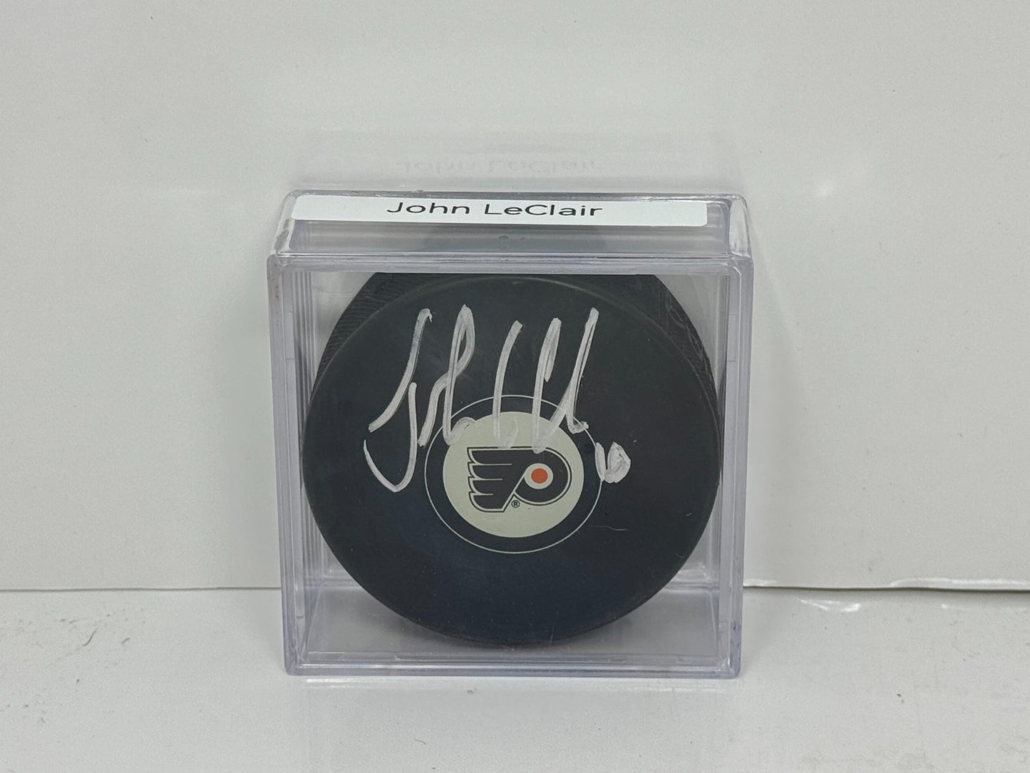 John LeClair Philadelphia Flyers Signed NHL Autograph Puck Silver Auto