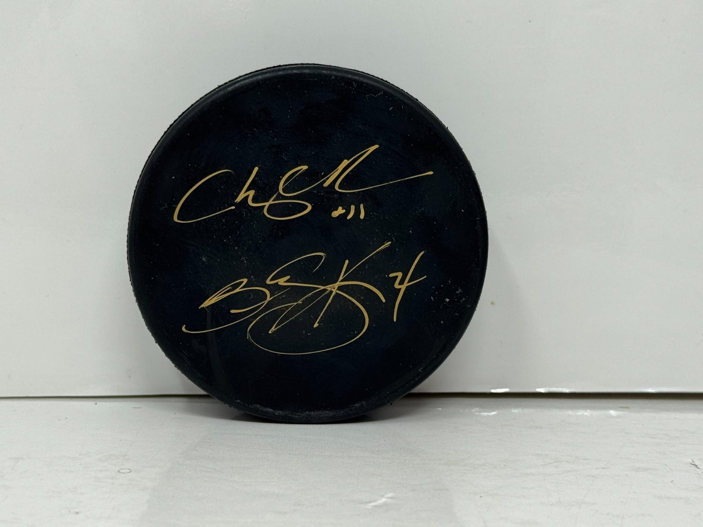 Cheryl Pounder & Becky Kellar Team Canada Autograph Puck Gold Auto