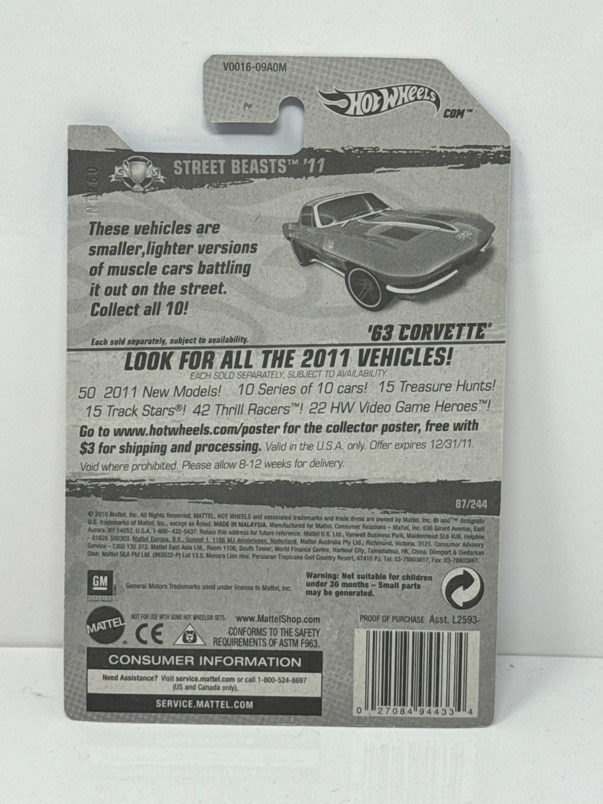 Hot Wheels Street Beasts 1963 Chevy Corvette 1:64 Diecast Factory Sealed
