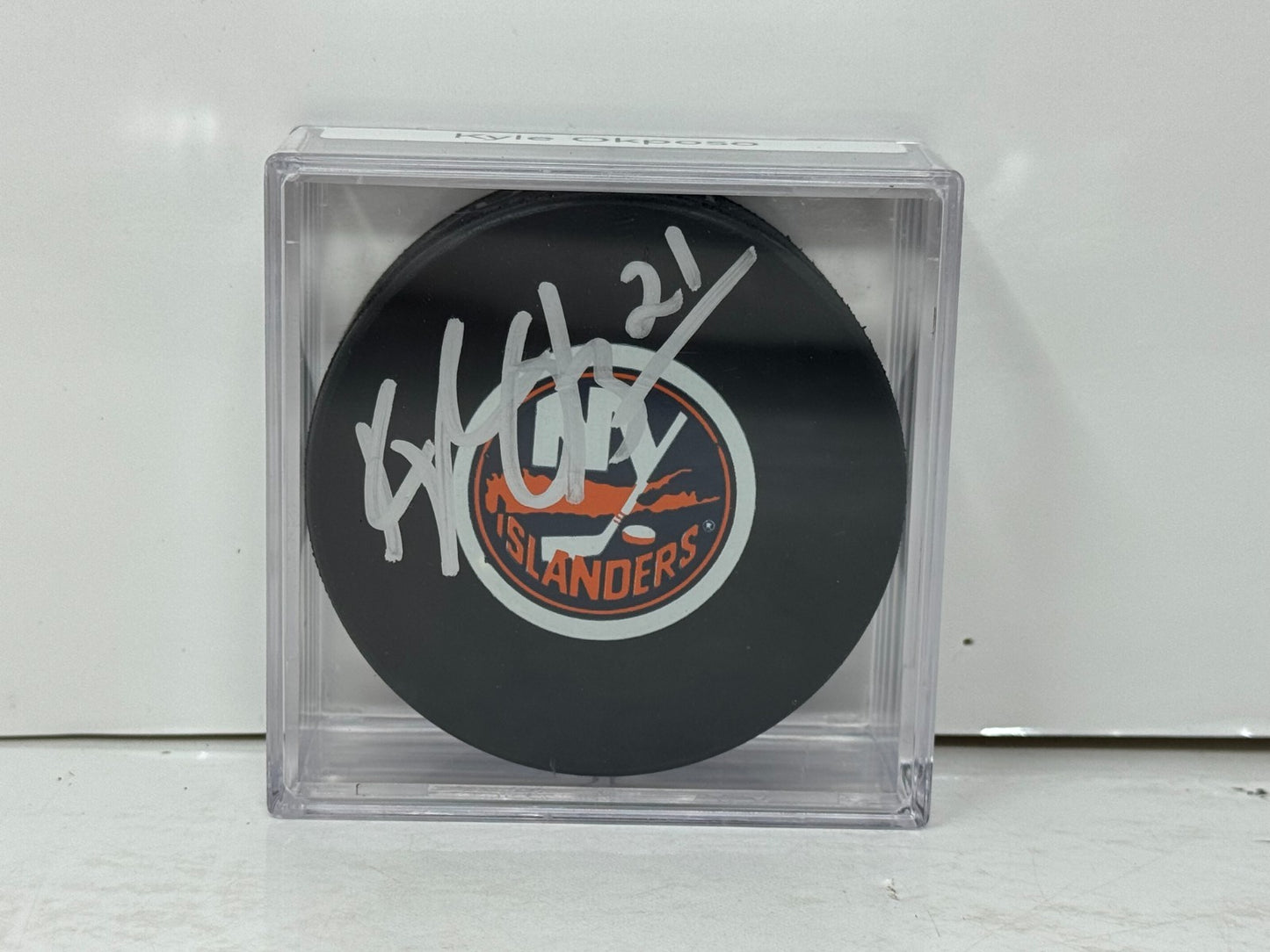 Kyle Okposo New York Islanders Signed NHL Autograph Puck Silver Auto