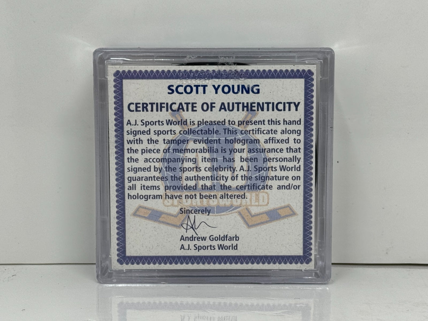 Scott Young Quebec Nordiques Signed NHL Autograph Puck Silver Auto COA AJ Sports