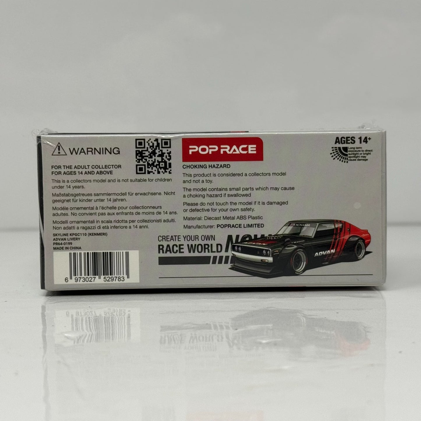 Pop Race PR64 Nissan Skyline KPGC110 Kenmeri Advan Livery 1:64 Diecast